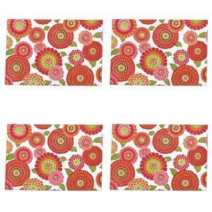 Bold Floral Zinnia Cotton Print Placemats Kitchen Dining Room Set of 4